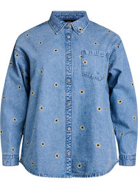 Denim shirt met geborduurde bloemen, Blauw Denim shirt met geborduurde bloemen