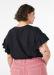 T-shirt van biologisch katoen met ruches mouwen, Zwart, Model image number 2