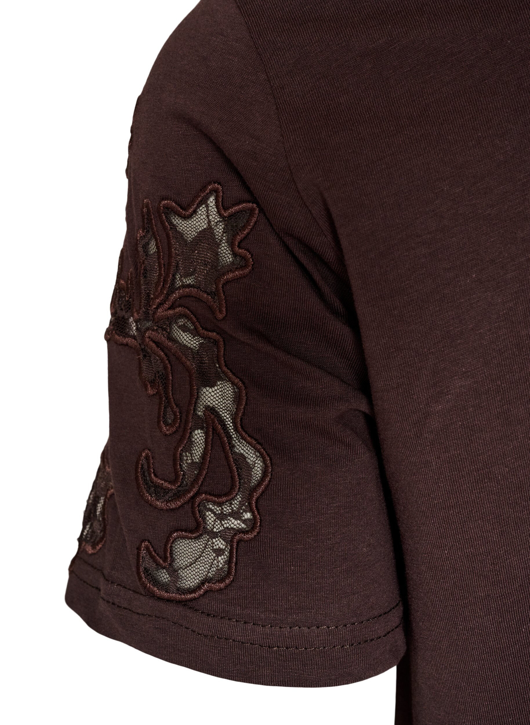 ZizziKatoenen T-shirt met kanten applicaties, Bruin, Packshot image number 3