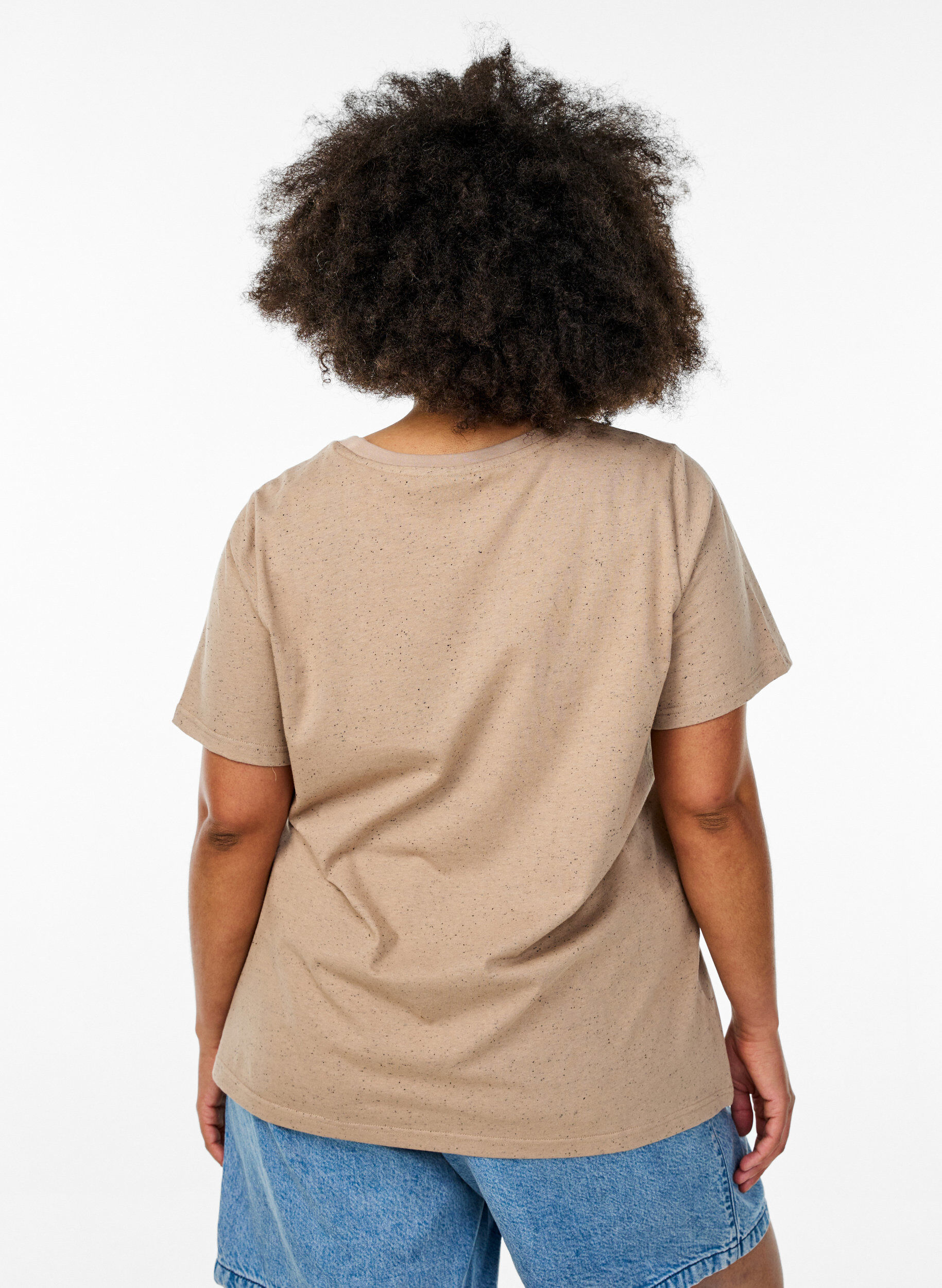 ZizziKatoenen T-shirt met ronde hals, Beige, Model image number 2
