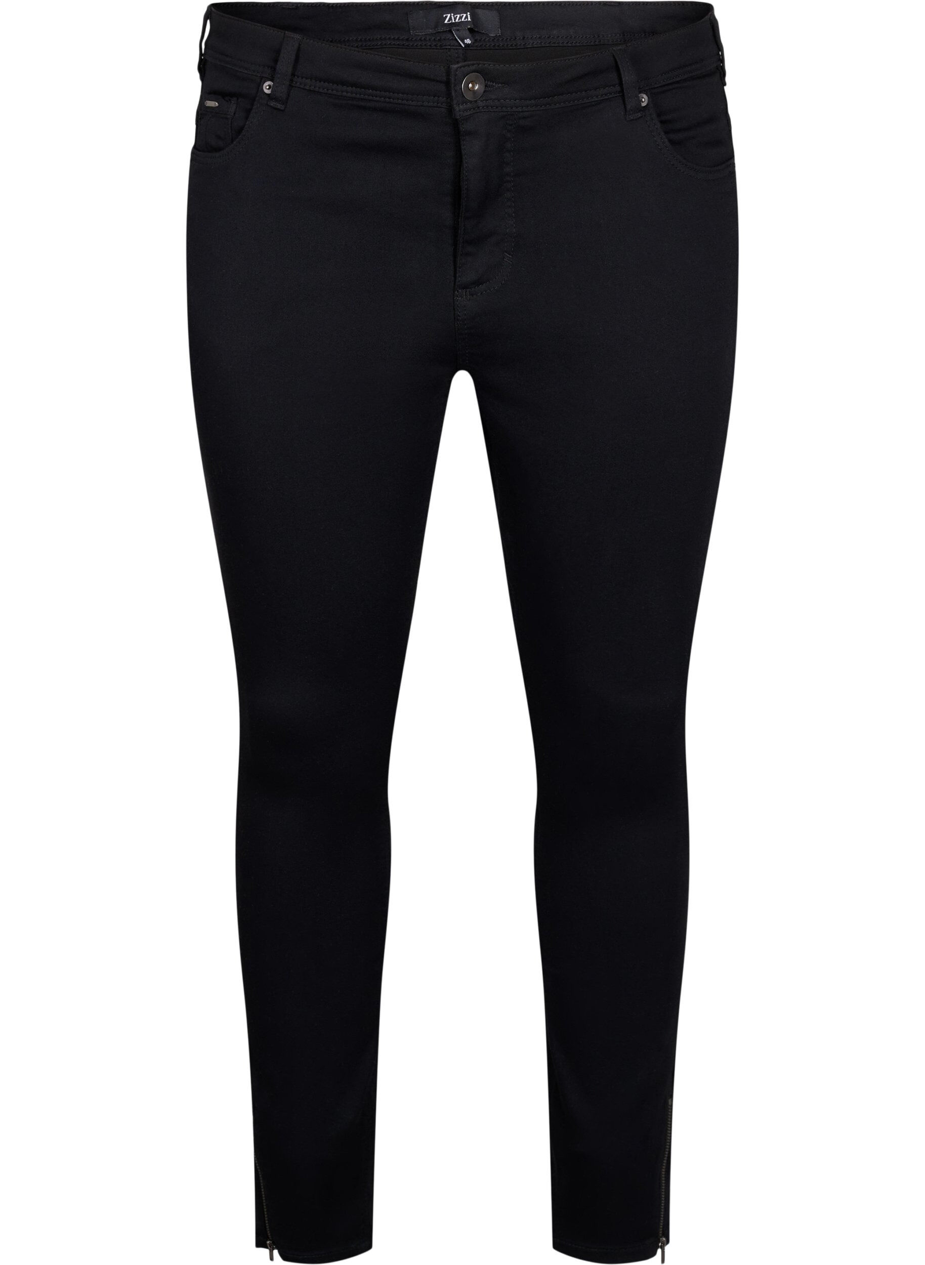 ZizziGecropte Amy jeans met ritssluiting details, Zwart, Packshot image number 0