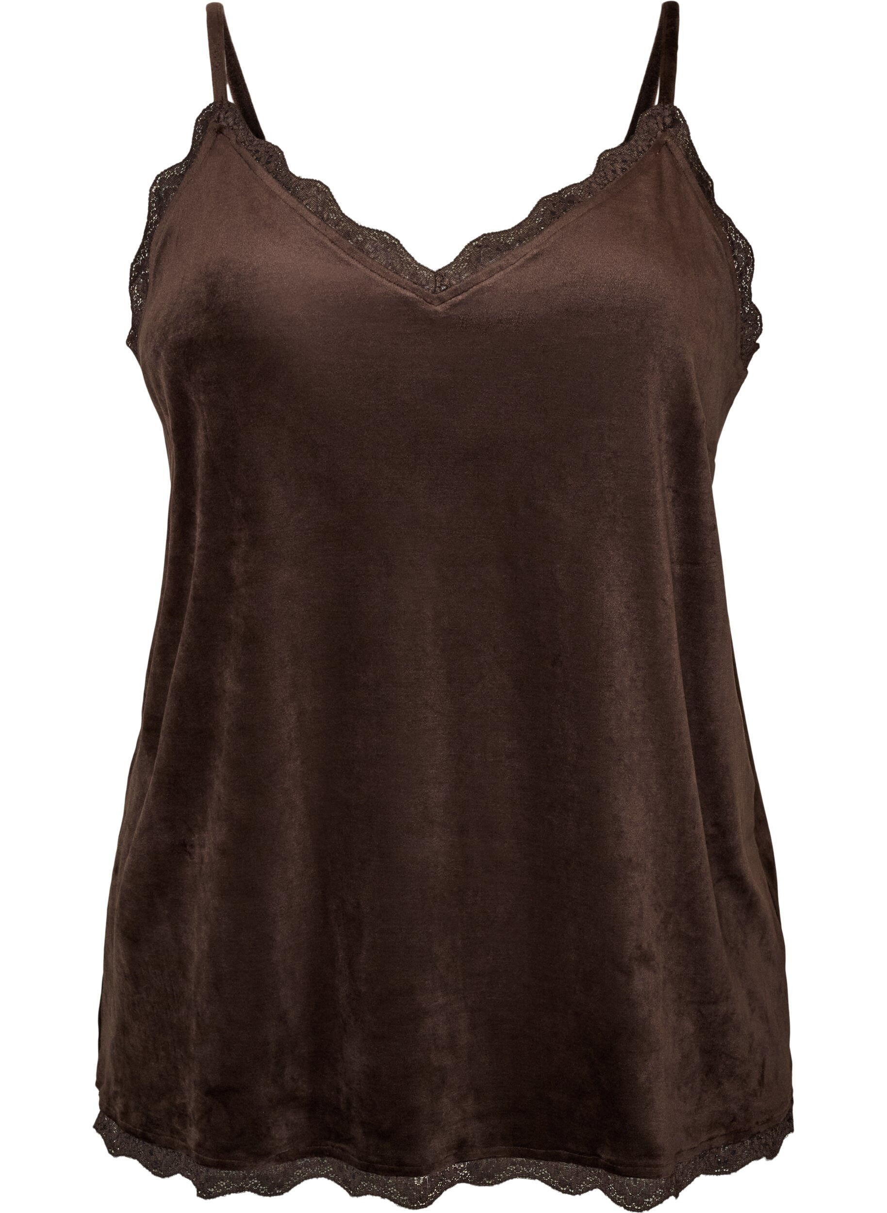 Velour top met kanten rand