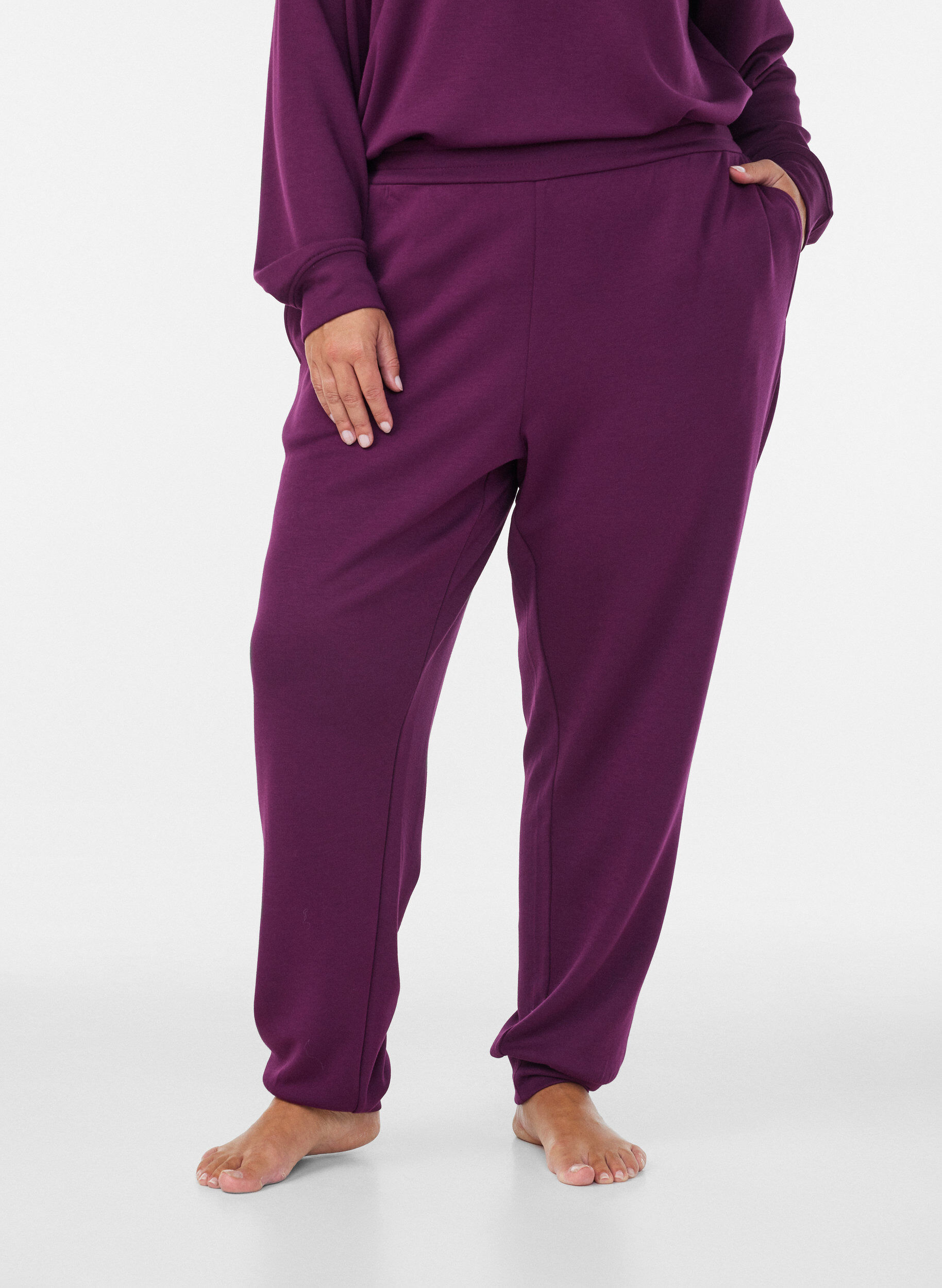 ZizziJerseybroek met hoge taille en zakken, Paars, Model image number 2