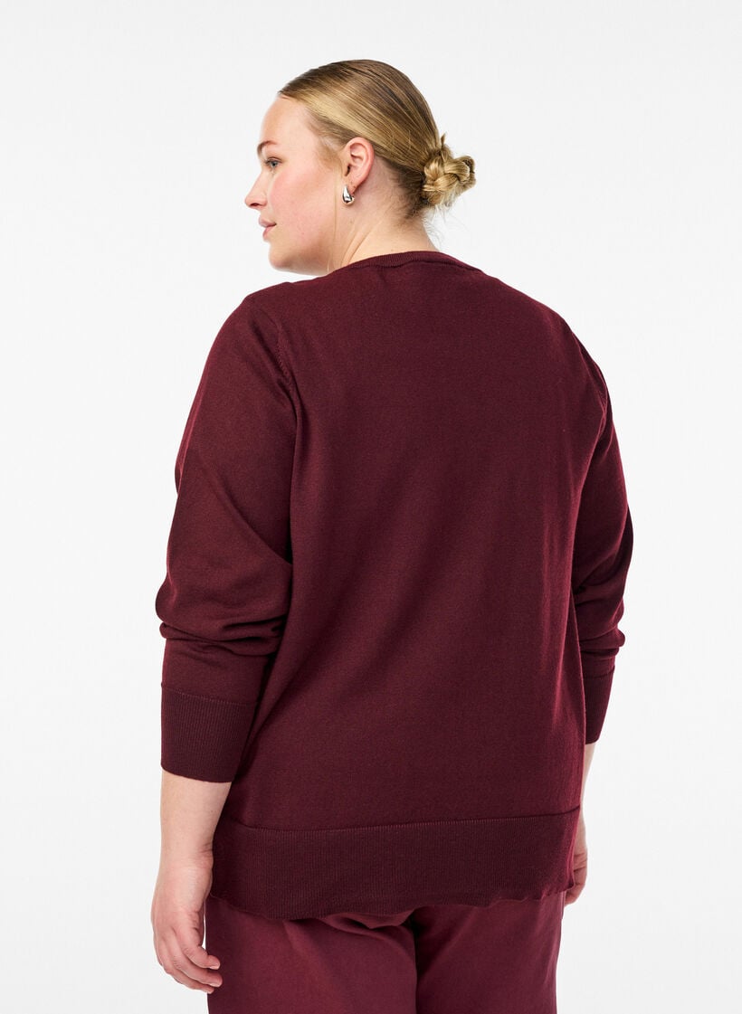 Fijngebreide vest met ronde hals, Rood, Model image number 2
