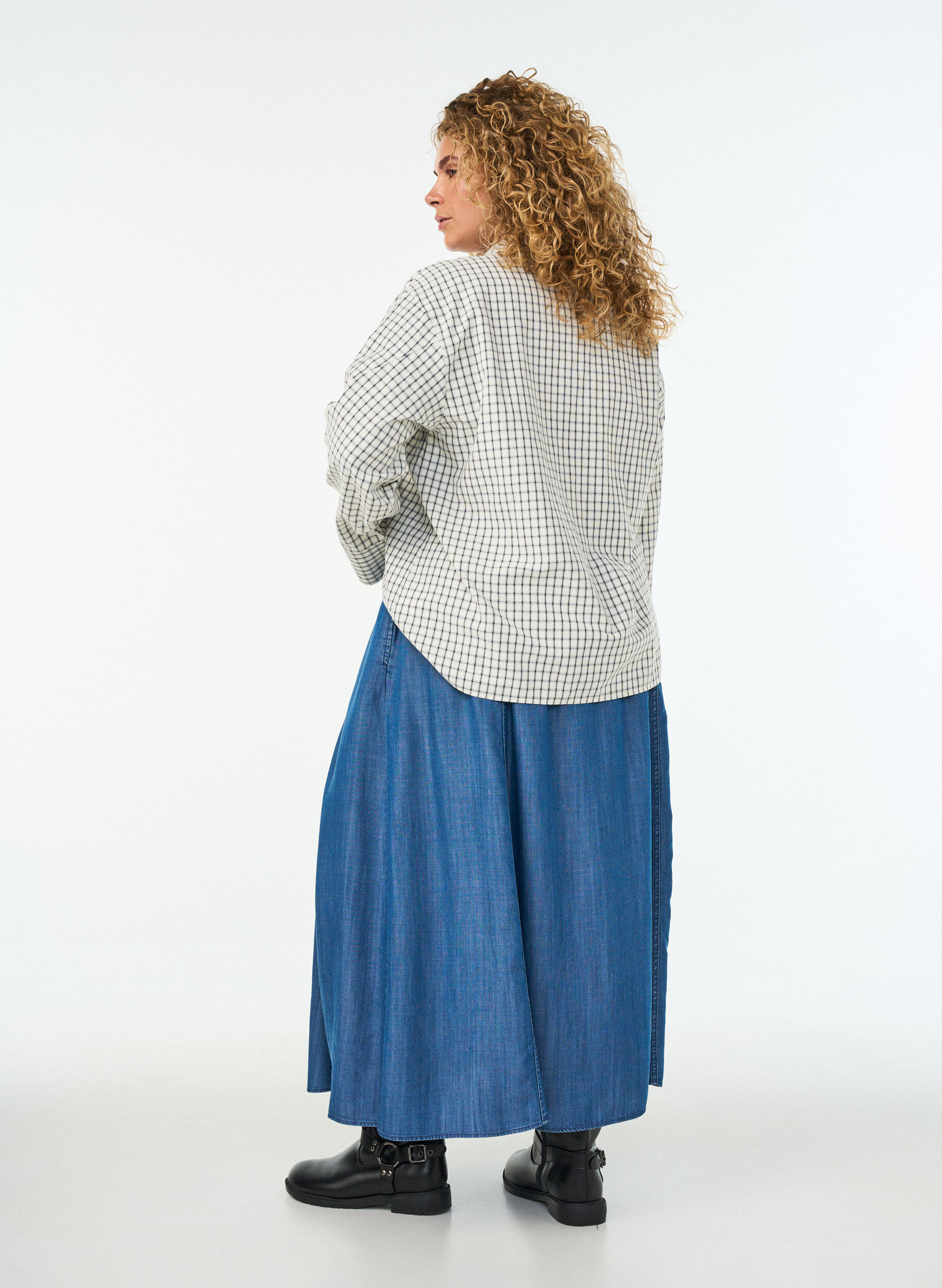 ZizziMaxirok in lyocell met een denimlook, Blauw, Model image number 1