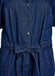 Denim jumpsuit met korte mouwen en een strikceintuur, Blauw, Packshot image number 2