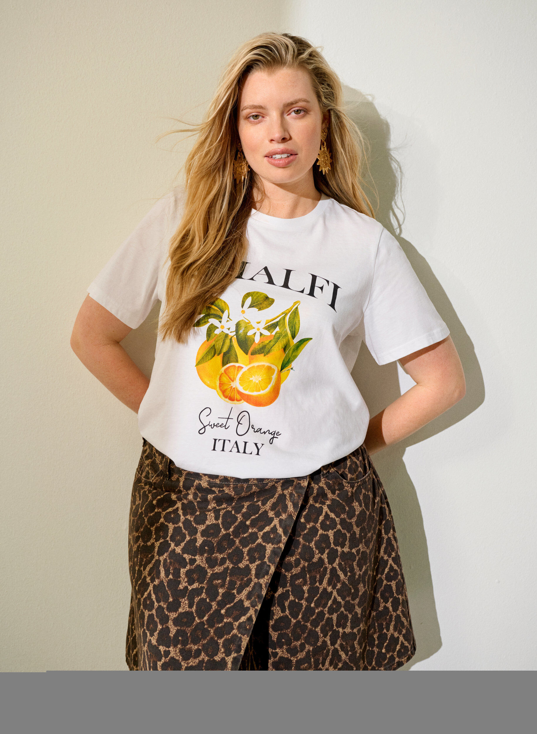 ZizziKorte denimrok met luipaardprint en een A-lijn vorm, Bruin, Image image number 0