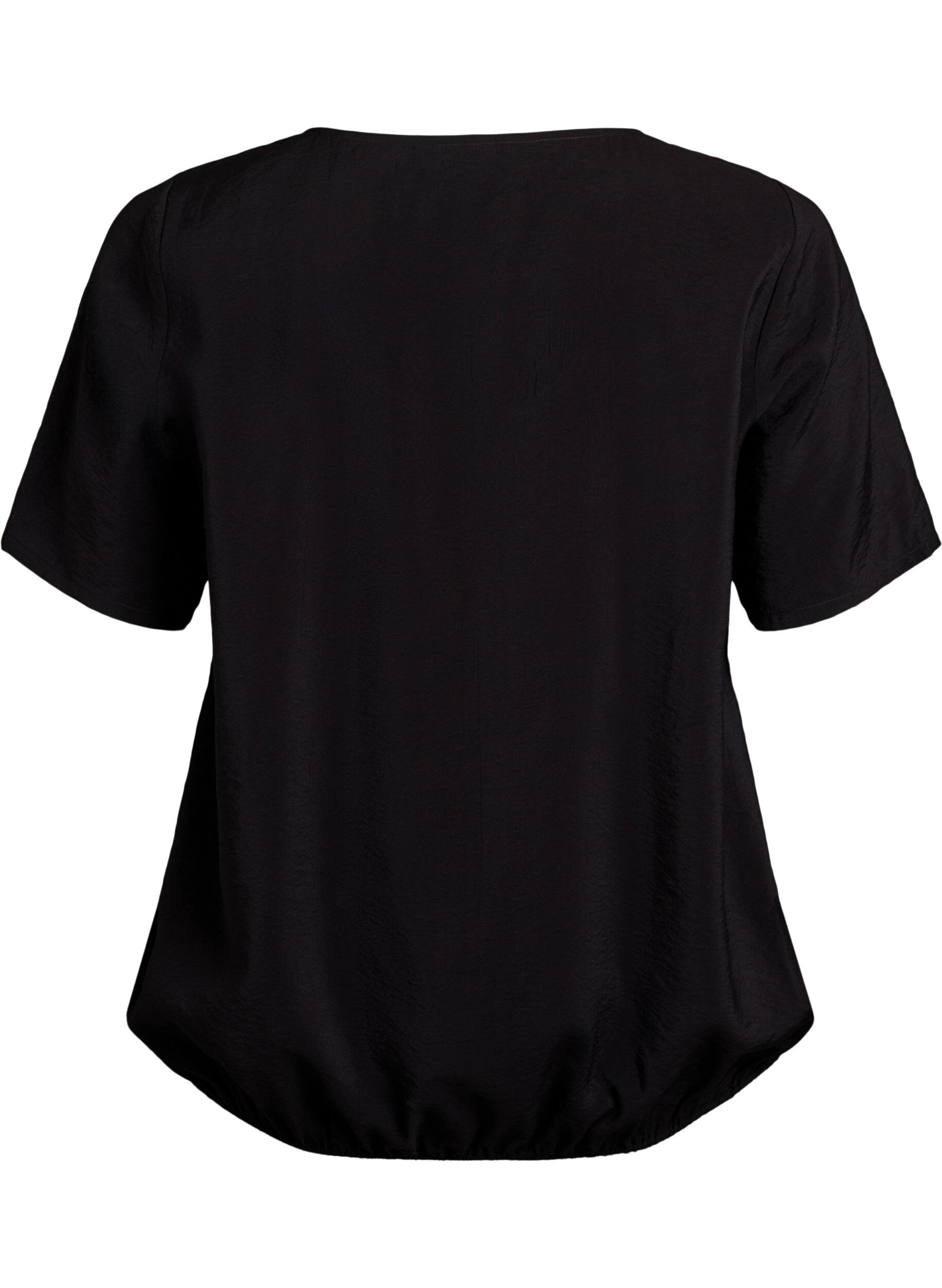 ZizziBlouse met korte mouwen en elastische zoom, Zwart, Packshot image number 1