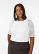 Mesh top met korte mouwen en ronde hals, Vanille, Model image number 0