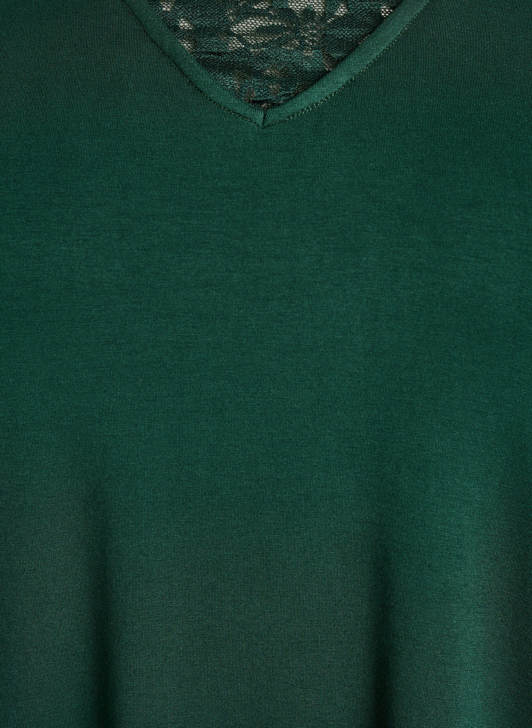 ZizziPyjamashirt met lange mouwen en kantdetails, Groen, Packshot image number 2