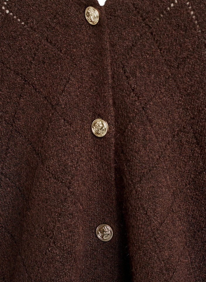 Cardigan met harlekijnpatroon en V-hals, Bruin, Packshot image number 2