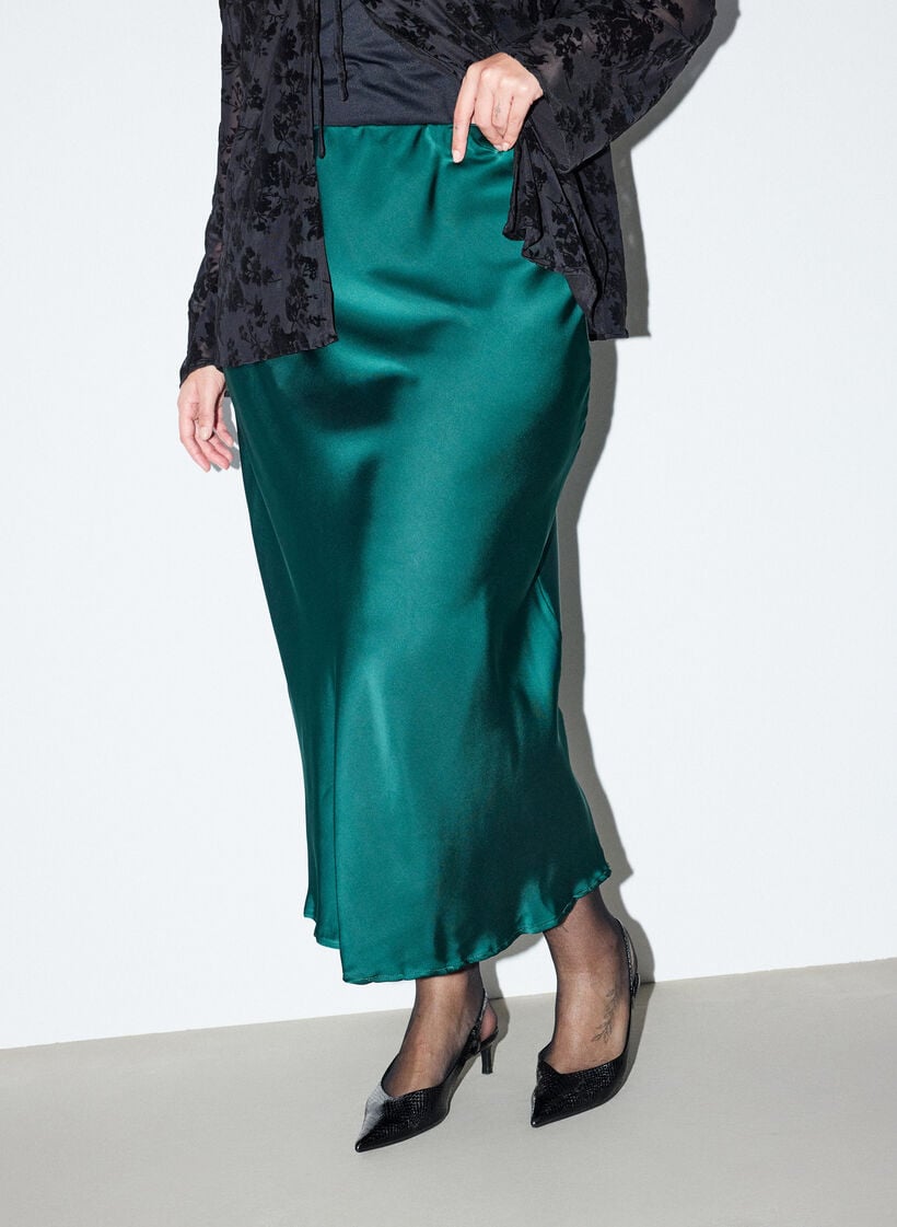 Satijnen midirok, Groen, Model image number 2