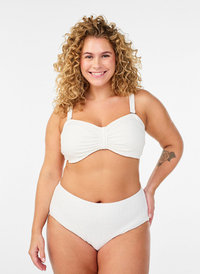 Bikinibroekjes met een structuurpatroon en normale taille, Wit, Model