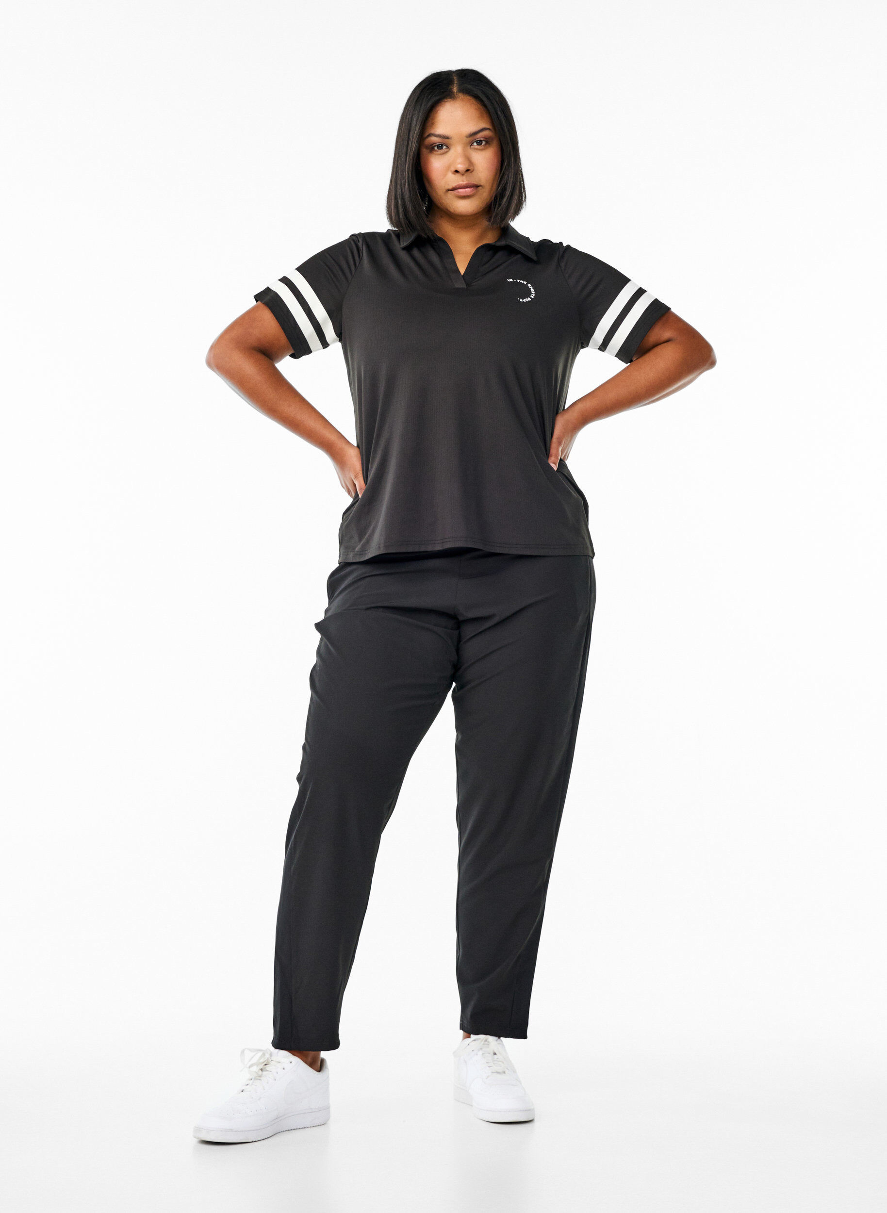ZizziSportieve polo met streepdetails, Zwart, Model image number 1