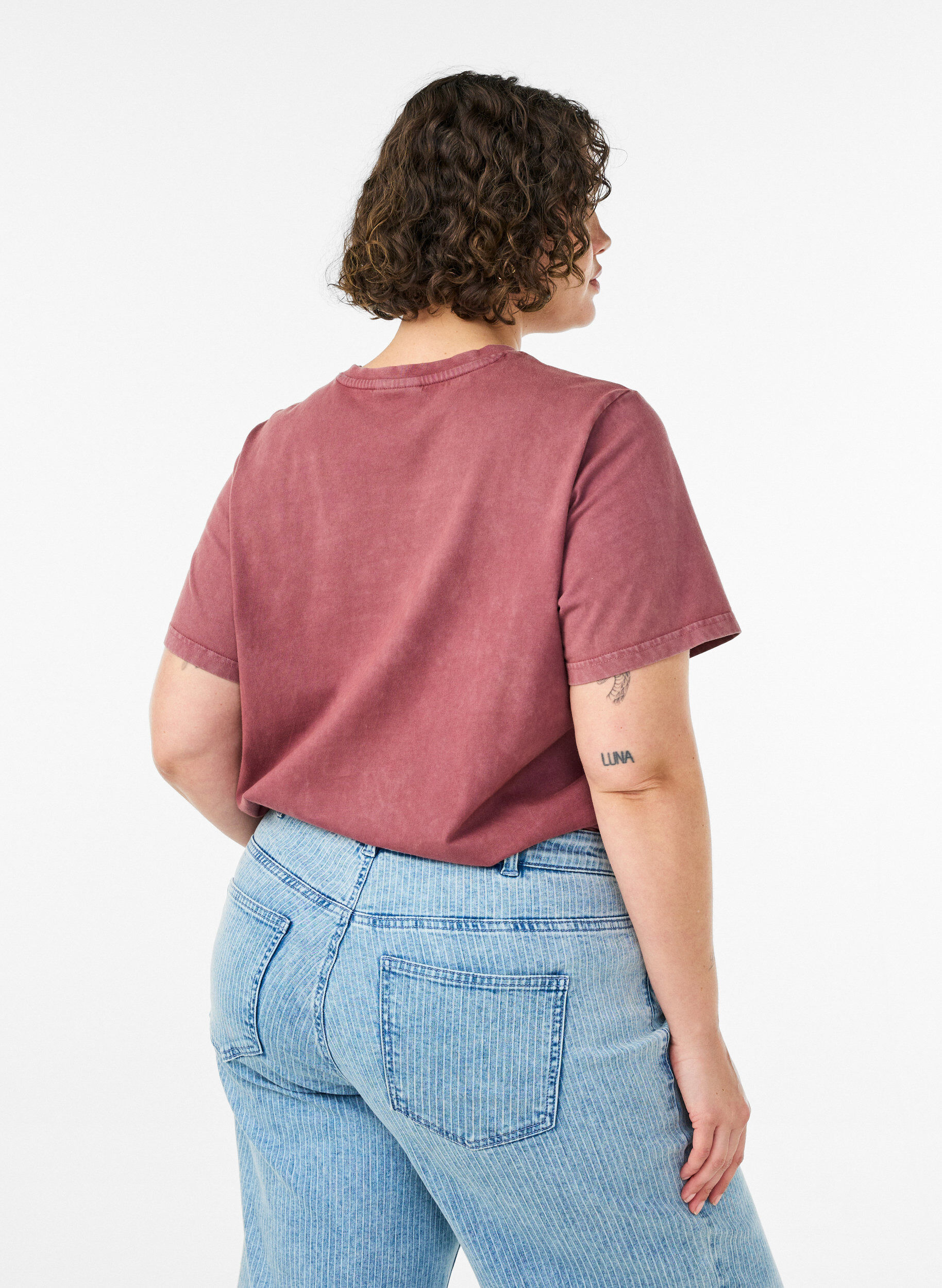 ZizziKatoenen T-shirt met print aan de voorkant en een gewassen look, Rood, Model image number 2