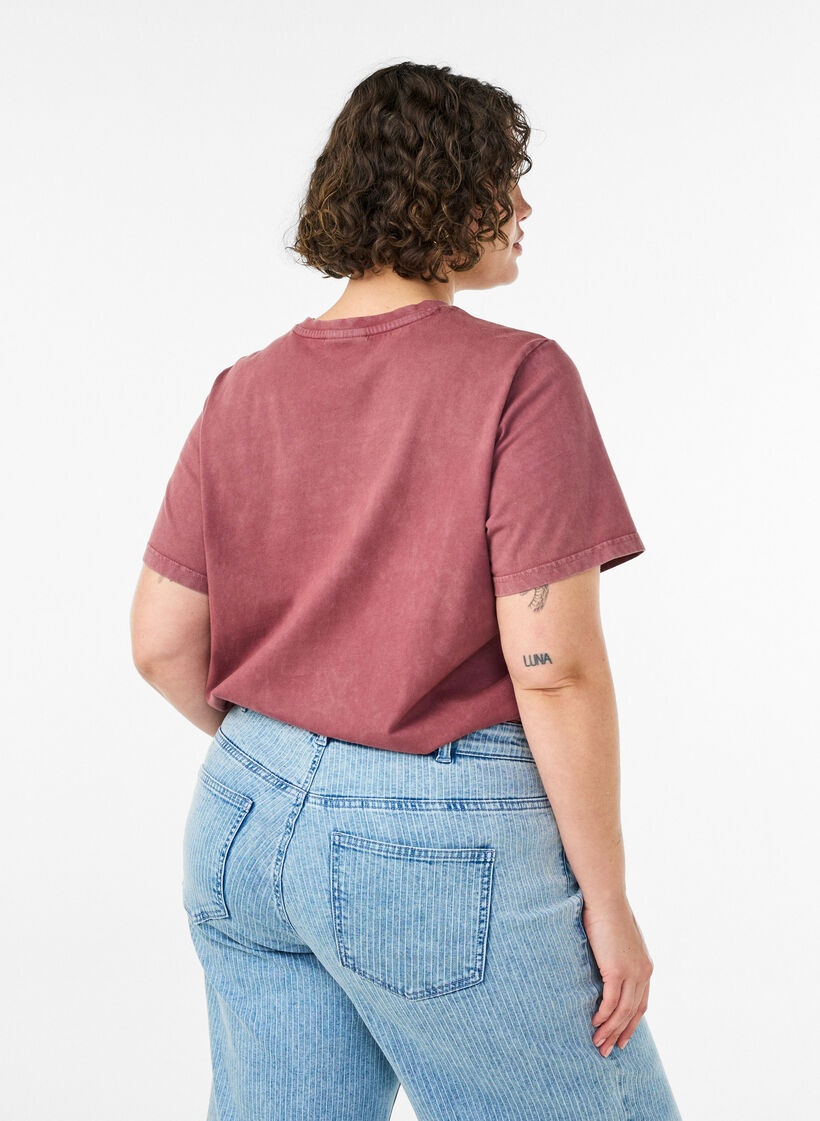 Katoenen T-shirt met print aan de voorkant en een gewassen look, Rood, Model image number 2