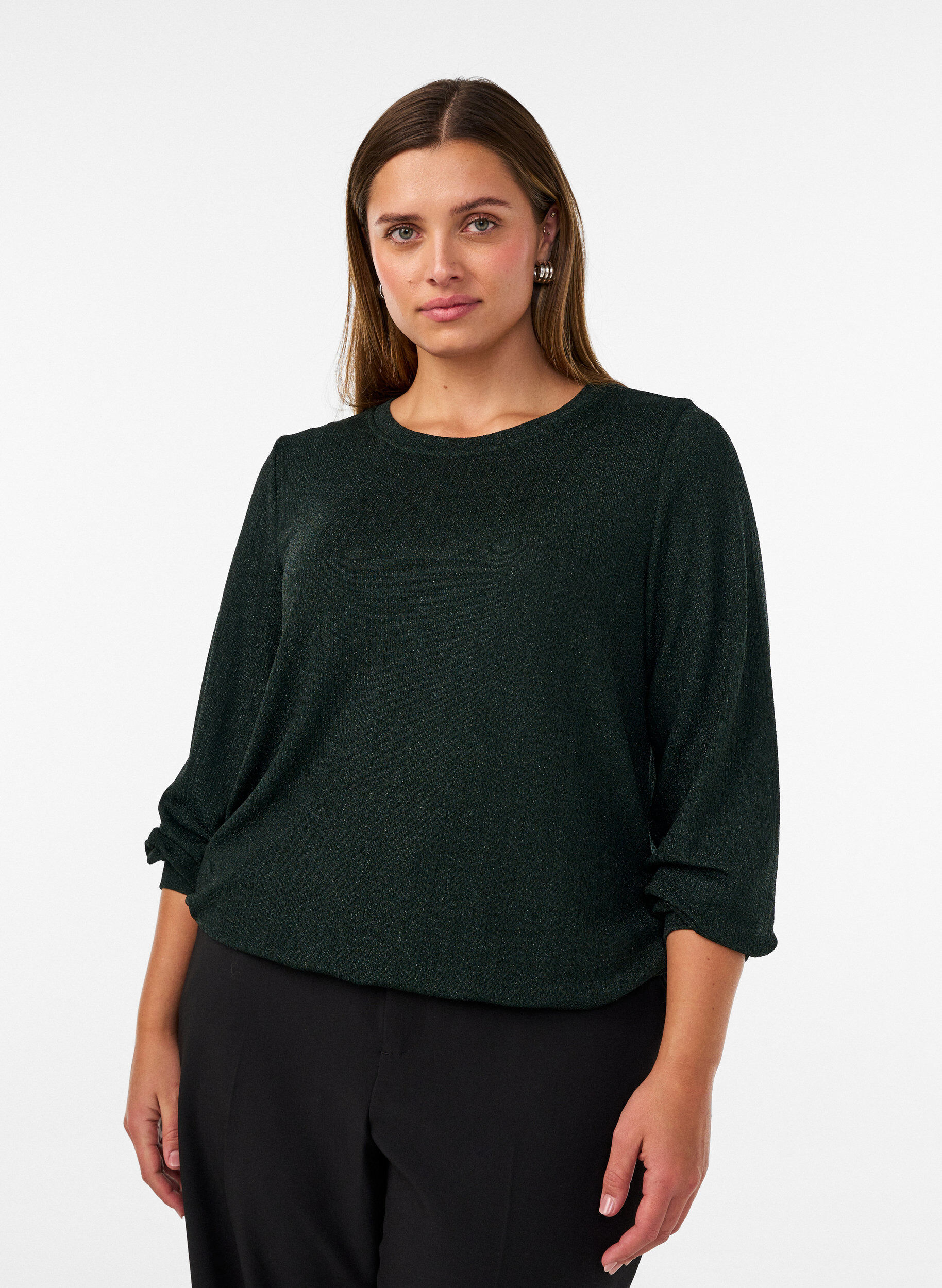 Blouse met verticale structuur en glitterdraad, Groen, Model