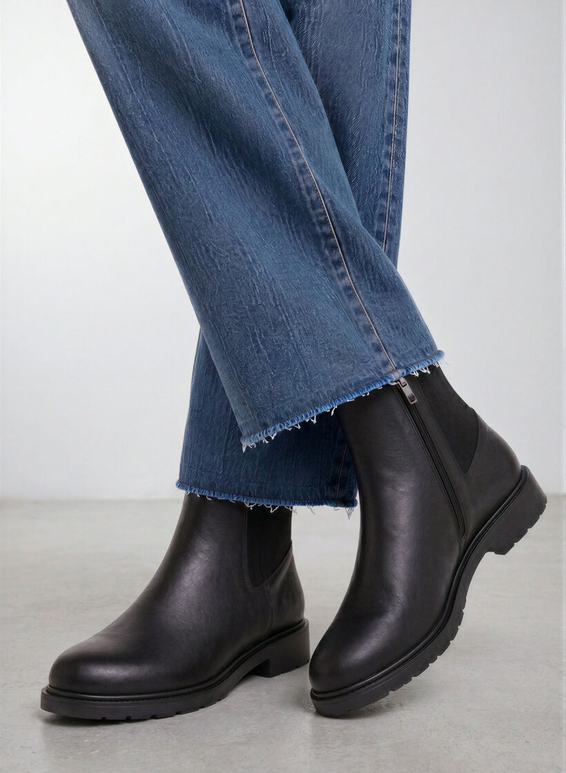 Leren Chelsea boot met elastisch paneel, Zwart, Image image number 0