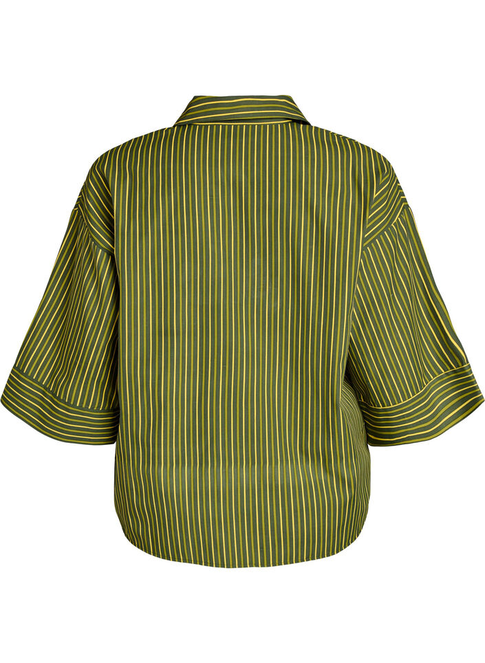 Losse gestreepte shirt met 3/4 mouwen, Groen, Packshot image number 1