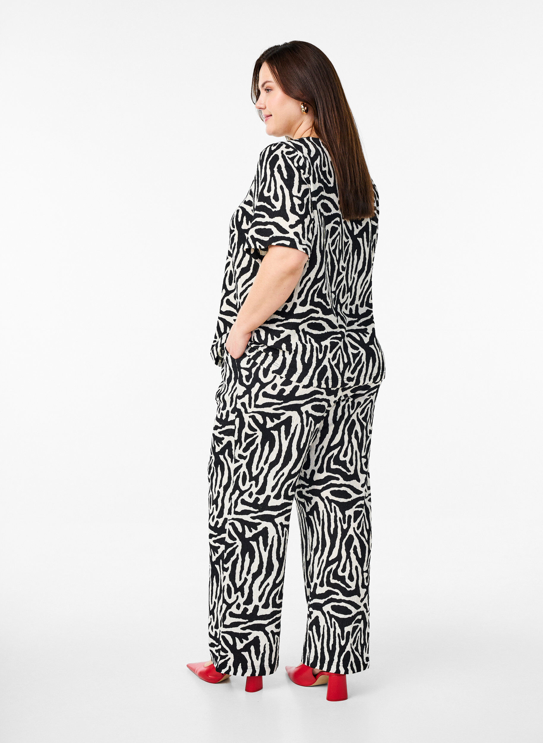 ZizziBroek met zebraprint, Zwart, Model image number 1