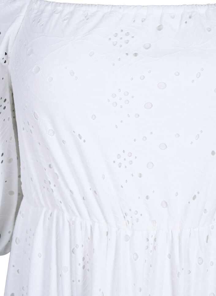 Maxi jurk met kant patroon en een vierkante halslijn, Bright White, Packshot