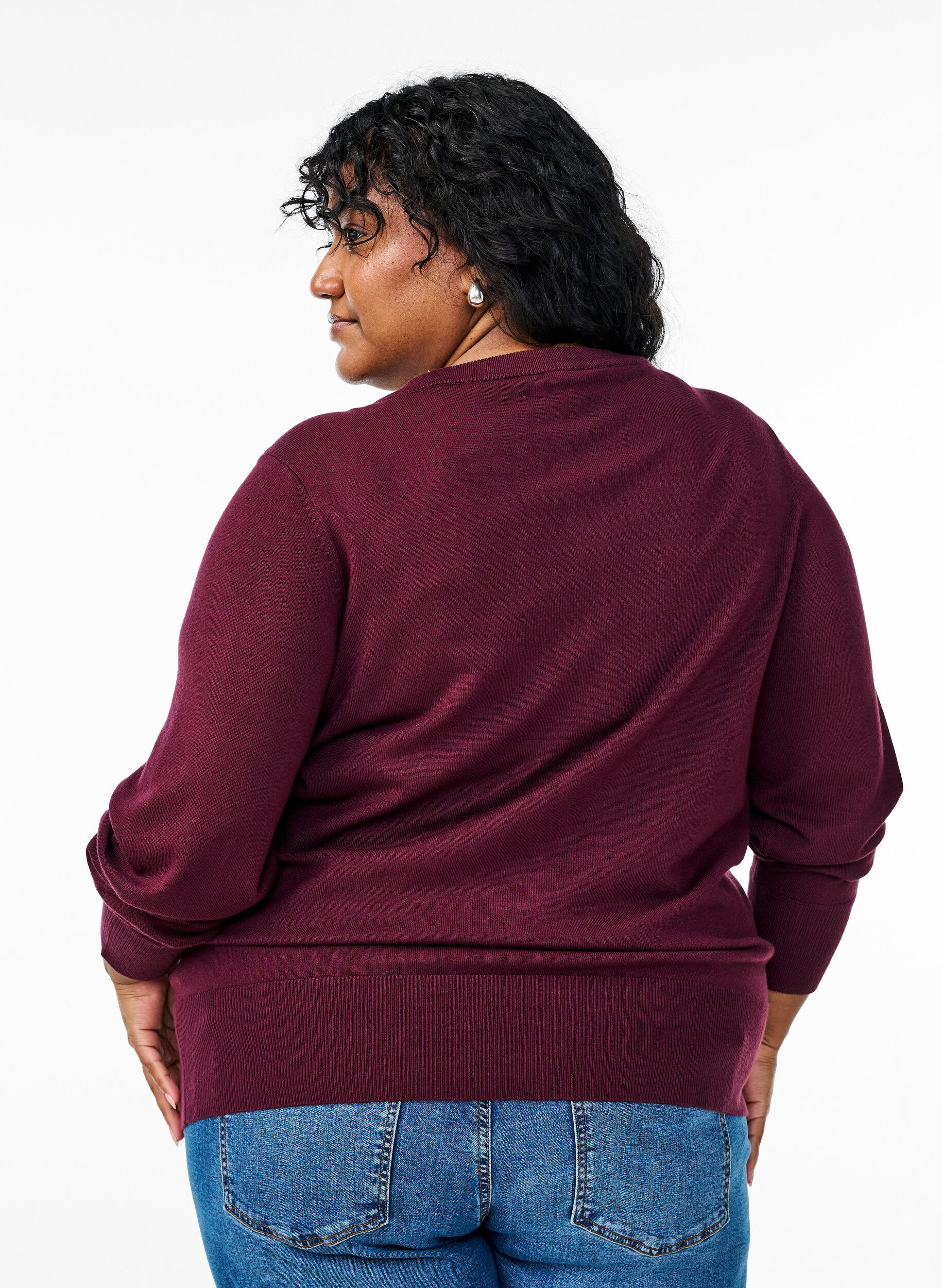 ZizziGebreid vest met ronde hals en knopen, Rood, Model image number 2