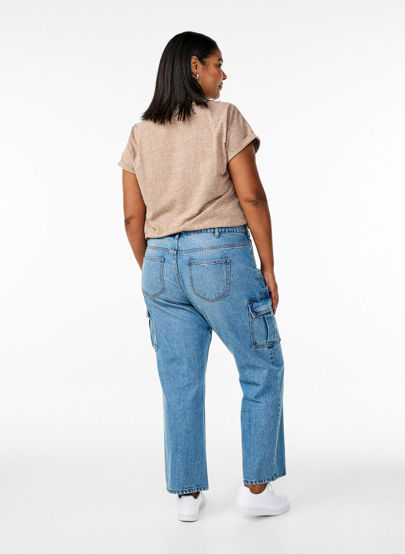 Losse pasvorm cargo jeans met hoge taille, Light Blue, Model