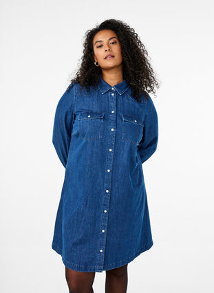 ZizziDenim jurk met knopen, Blue Denim, Model image number 0