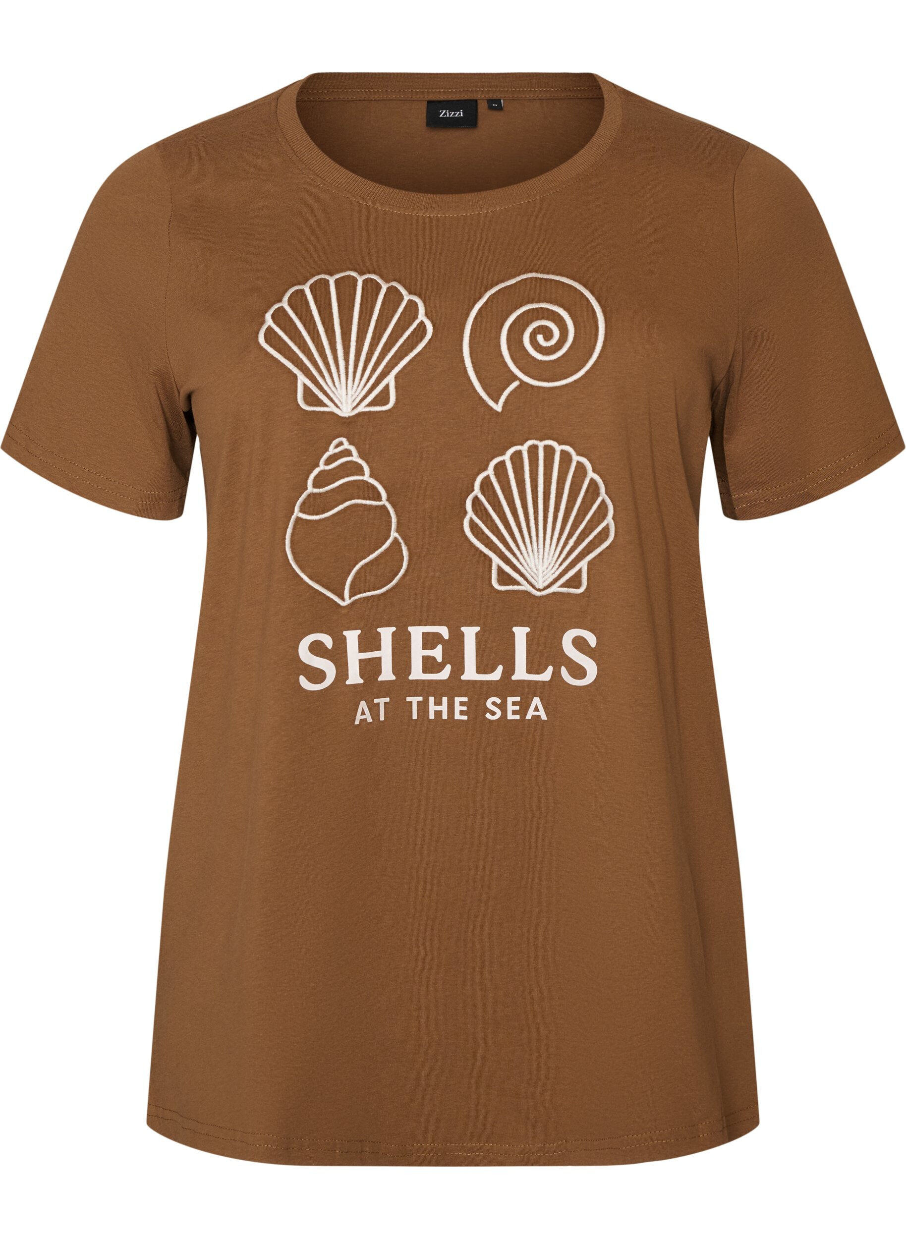 ZizziKatoenen T-shirt met print, Bruin, Packshot image number 0