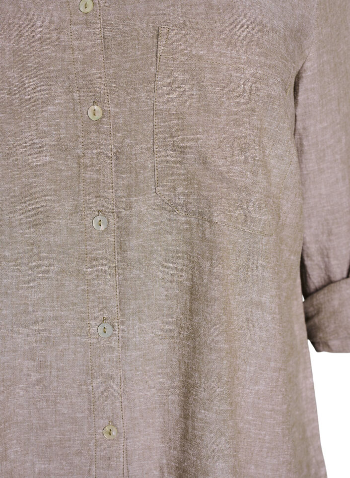 Linnen en viscose shirt met 3/4 mouwen, Bruin, Packshot image number 2