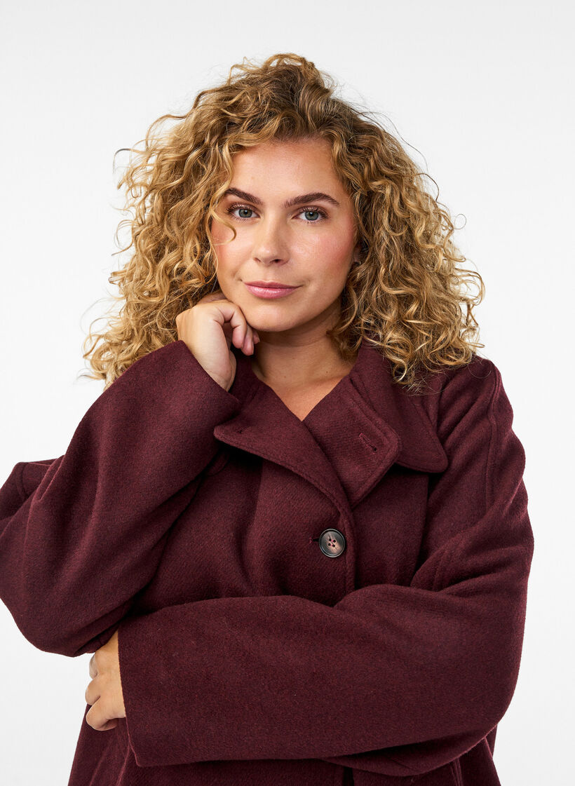 Mantel met wol en opstaande kraag, Rood, Model image number 3