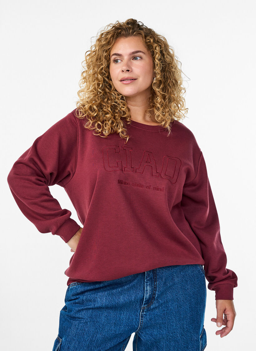 Sweatshirt met geborduurd Milaan-motief, Donker Bordeaux, Model image number 0