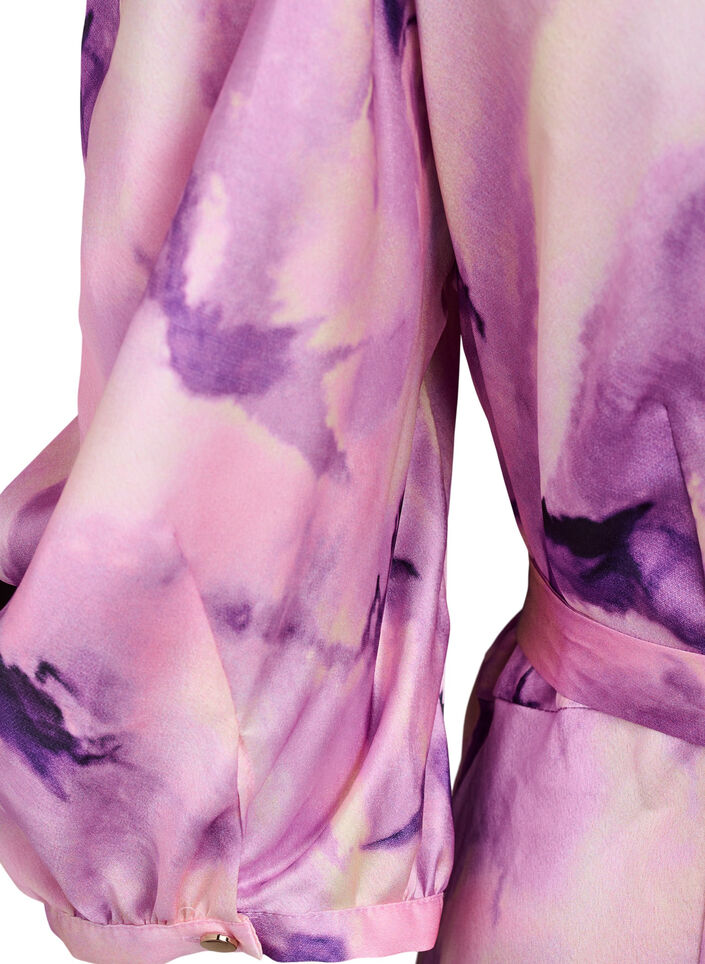 Feestjurk met korte mouwen en strikceintuur, Paars, Packshot image number 3