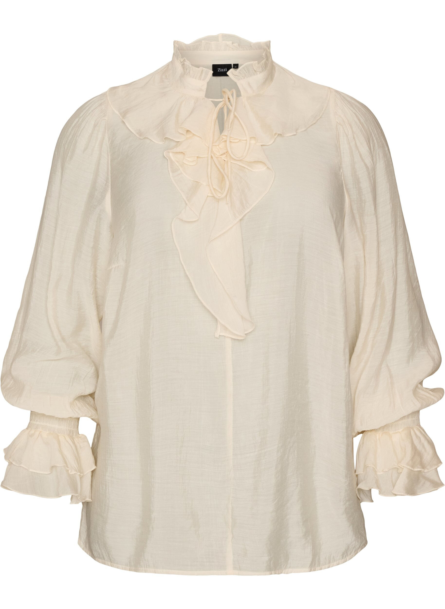 Viscose blouse met ruches en lange mouwen
