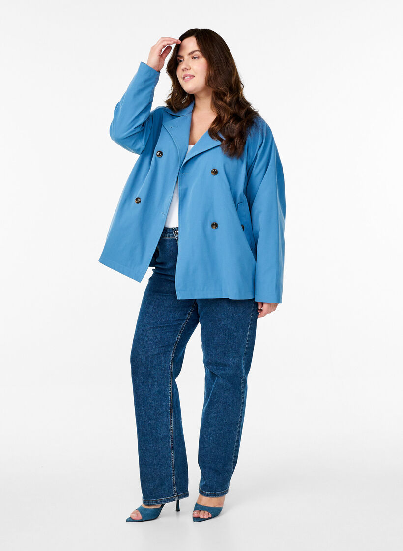 Korte trenchcoat met zakken, Blauw, Model image number 1