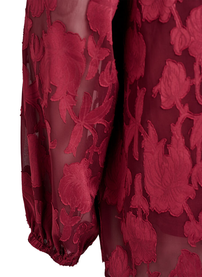 Blouse met knoopjes en bloemenpatroon, Donker Bordeaux, Packshot image number 3