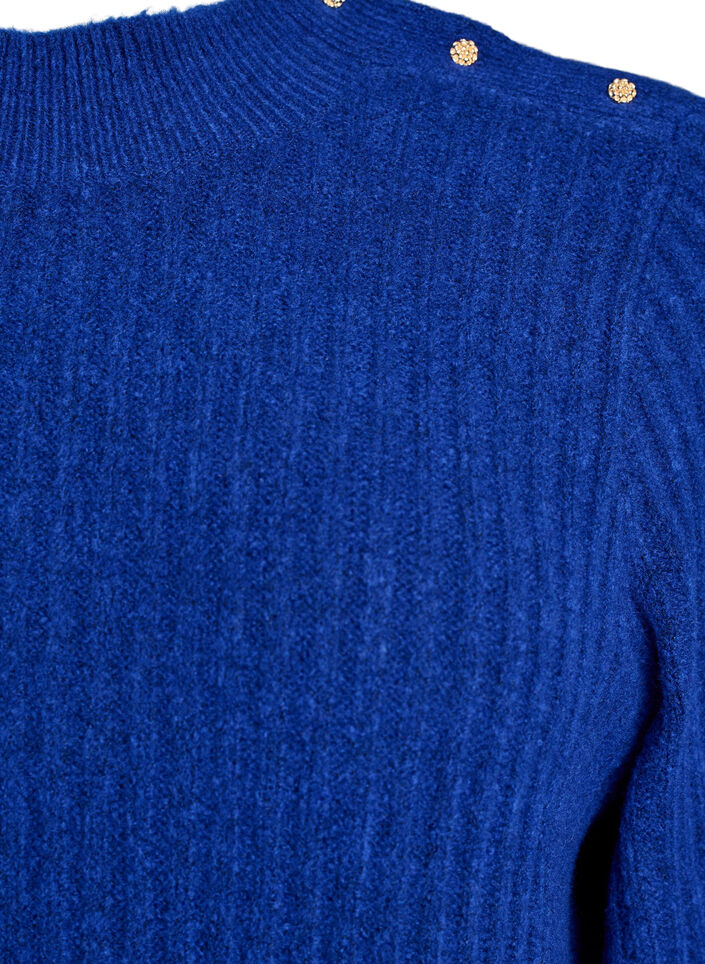 Geribde trui met pofmouwen en knopen, Blauw, Packshot image number 2