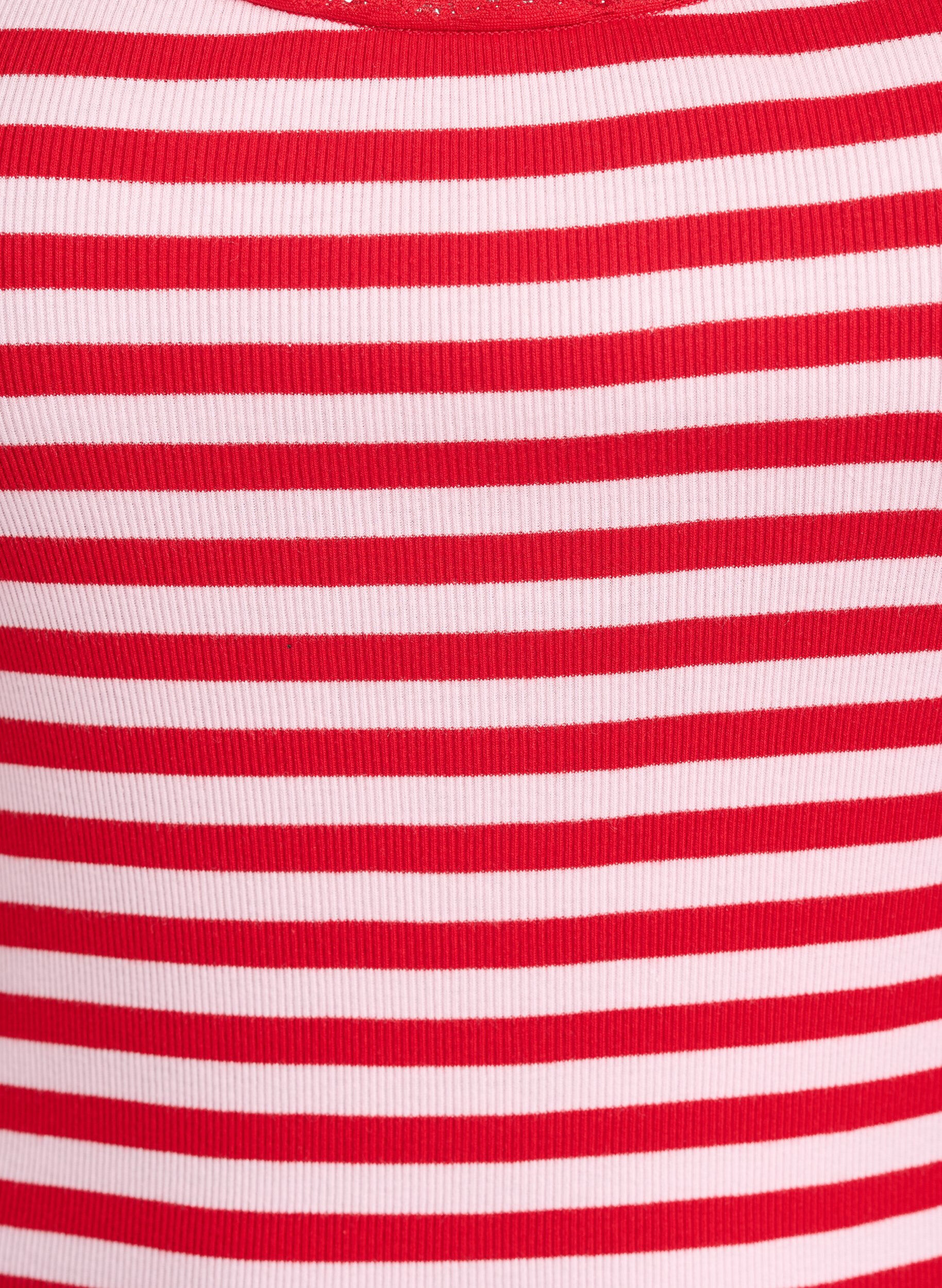 ZizziGestreept top met een geribde textuur en een kanten randje, Roze, Packshot image number 2