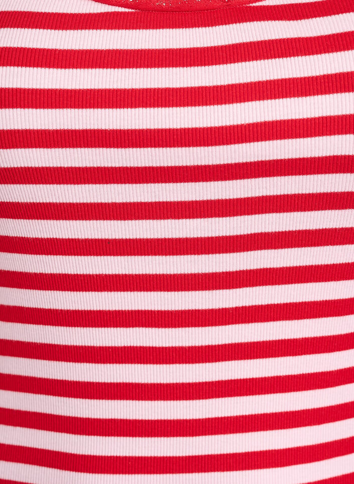 Gestreept top met een geribde textuur en een kanten randje, Roze, Packshot image number 2