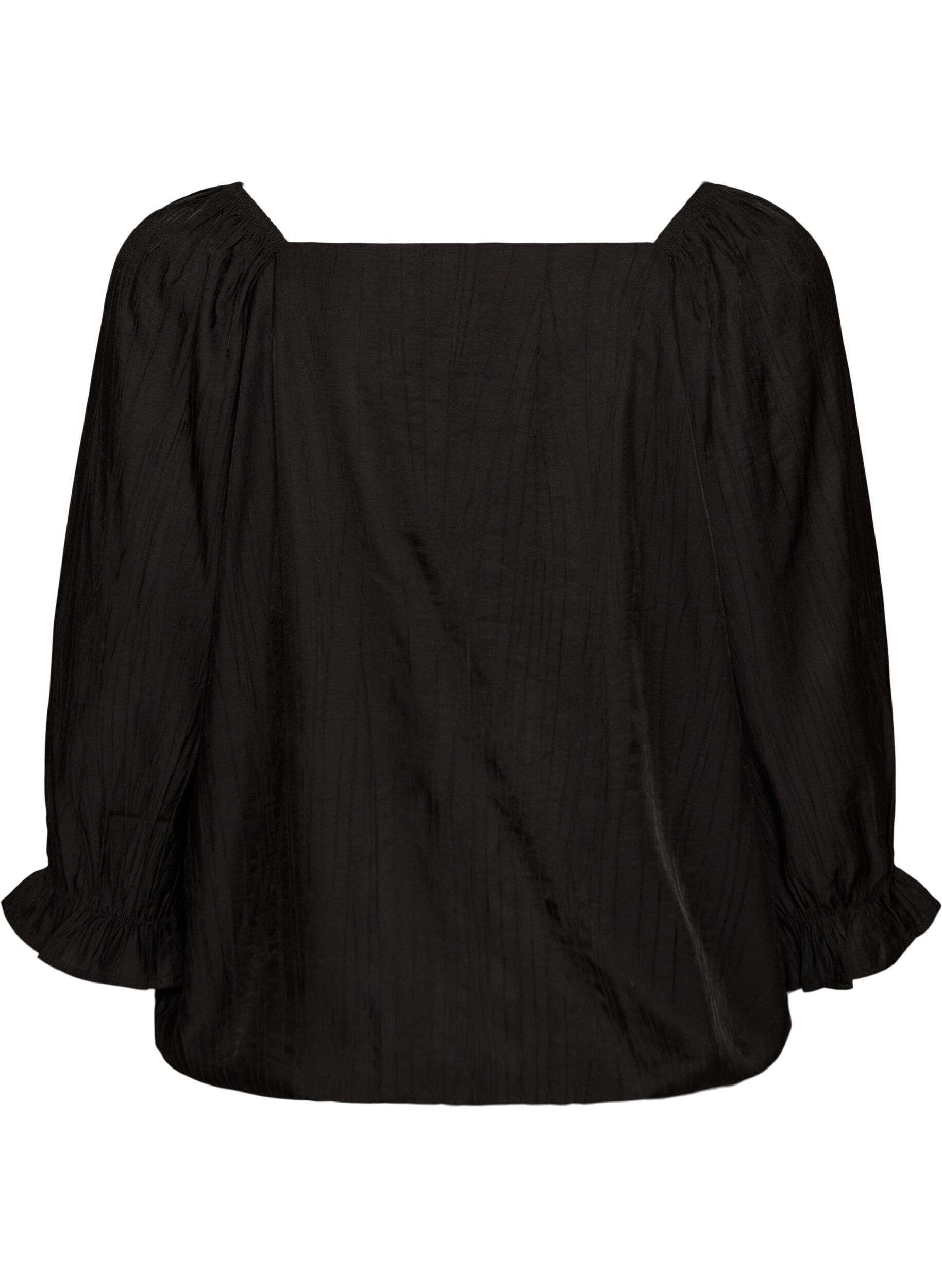 Zizzi Blouse en viscose &agrave; col carr&eacute; et manches 3/4, Noir, Packshot image number 1