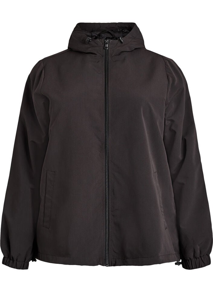 Lichtgewicht jas met een capuchon en ritssluiting, Zwart, Packshot image number 0
