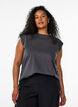 Mouwloze blouse van jersey met schoudervulling, Grijs, Model image number 0