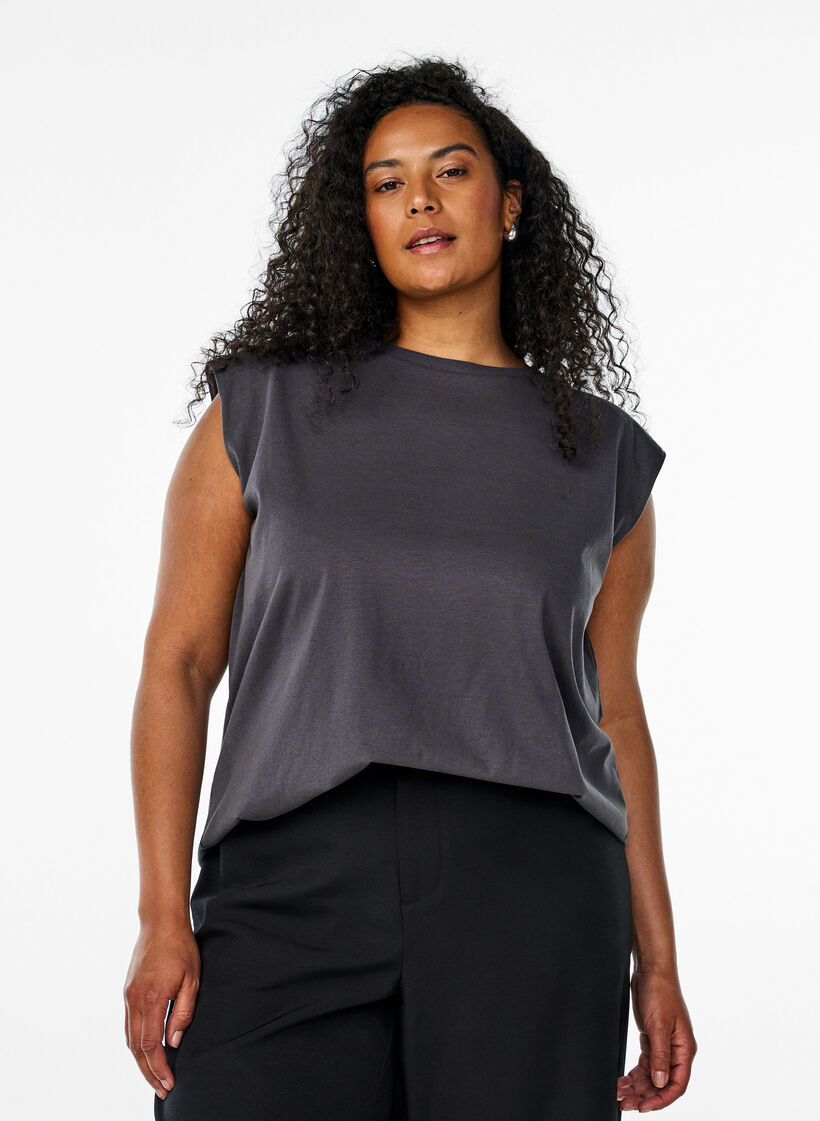 Mouwloze blouse van jersey met schoudervulling, Grijs, Model image number 0