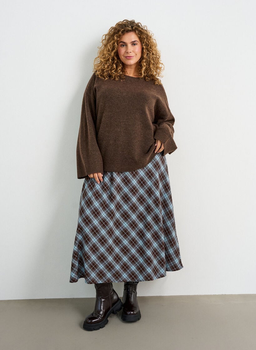 Losgebreide blouse met alpaca en wol, Bruin, Model image number 1