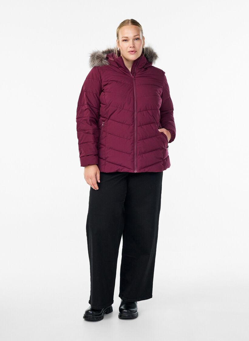Kort pufferjack met capuchon, Donker Bordeaux, Model image number 1