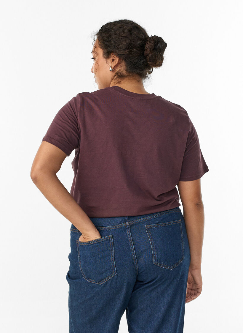 Basic katoenen T-shirt met ronde hals, Donker Bordeaux, Model image number 2