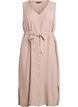 Mouwloze gestreepte midi jurk in linnen en viscose, Beige, Packshot image number 0