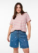 Korte spijkerbroek met hoge taille en geborduurde hartjes, Blauw, Model image number 0