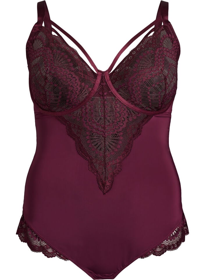 Body van kant met beugels en bandjesdetails, Rood, Packshot image number 0