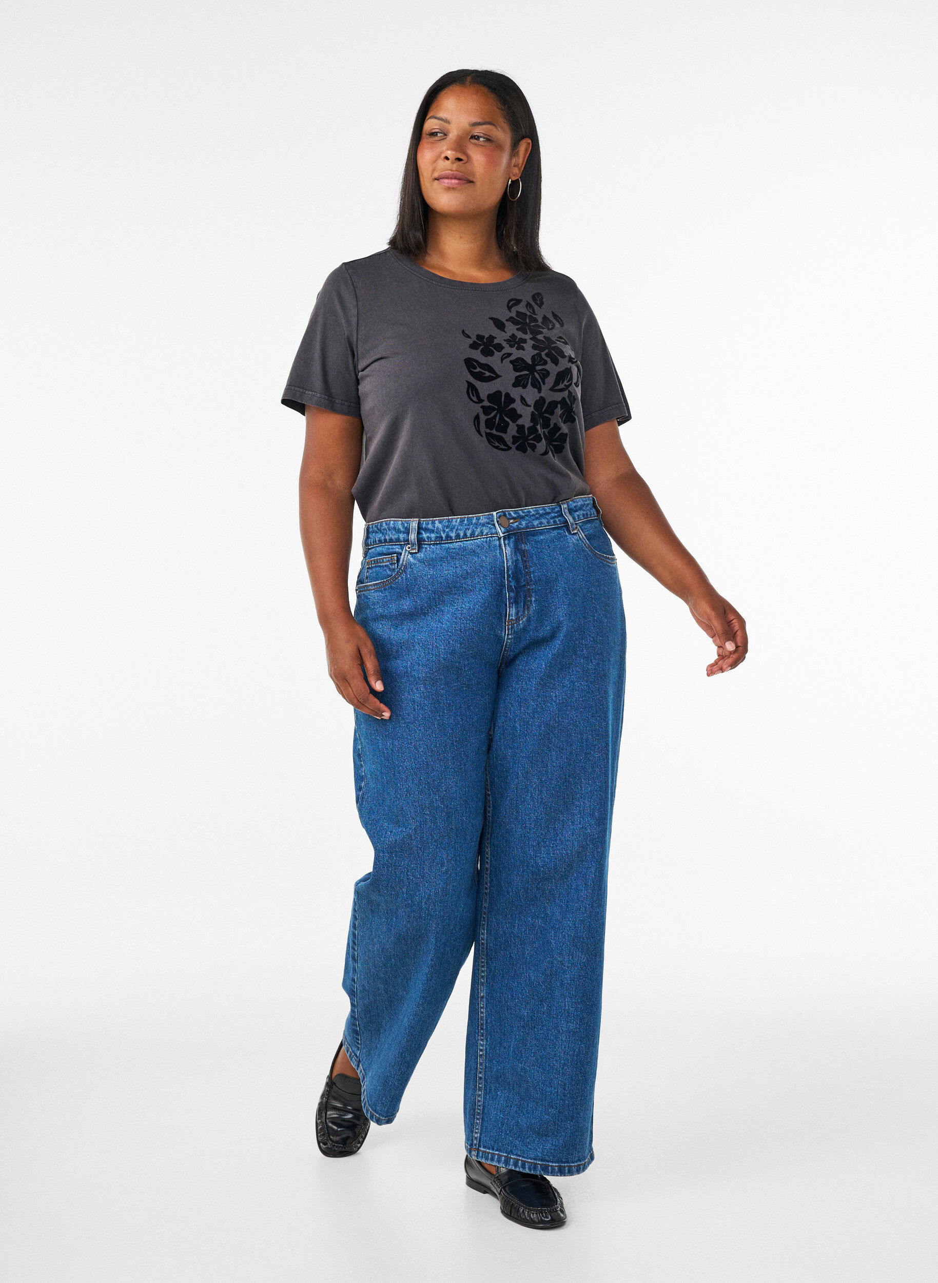 ZizziT-shirt van biologisch katoen met print, Grijs, Model image number 1